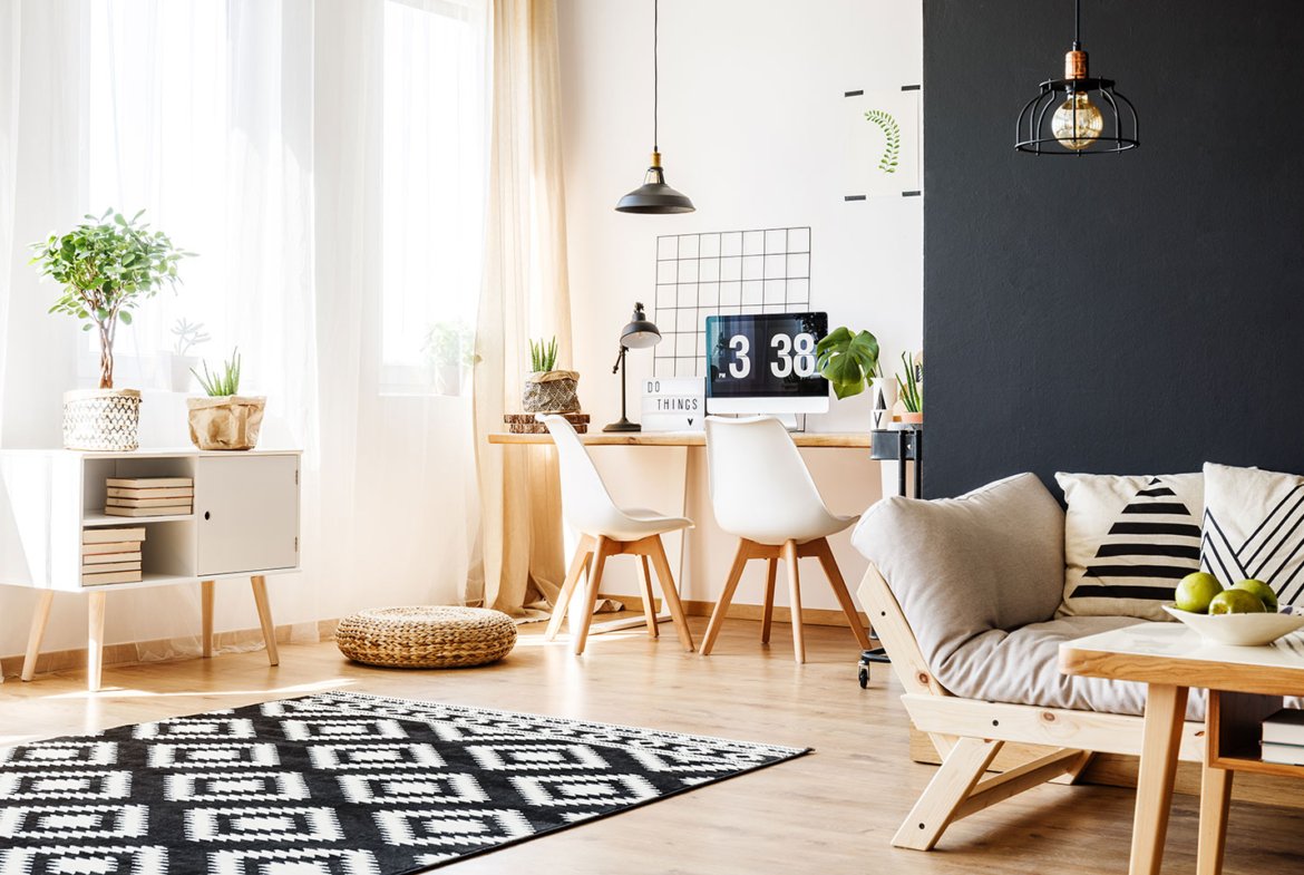 A Soft Colored Living Area & Workspace